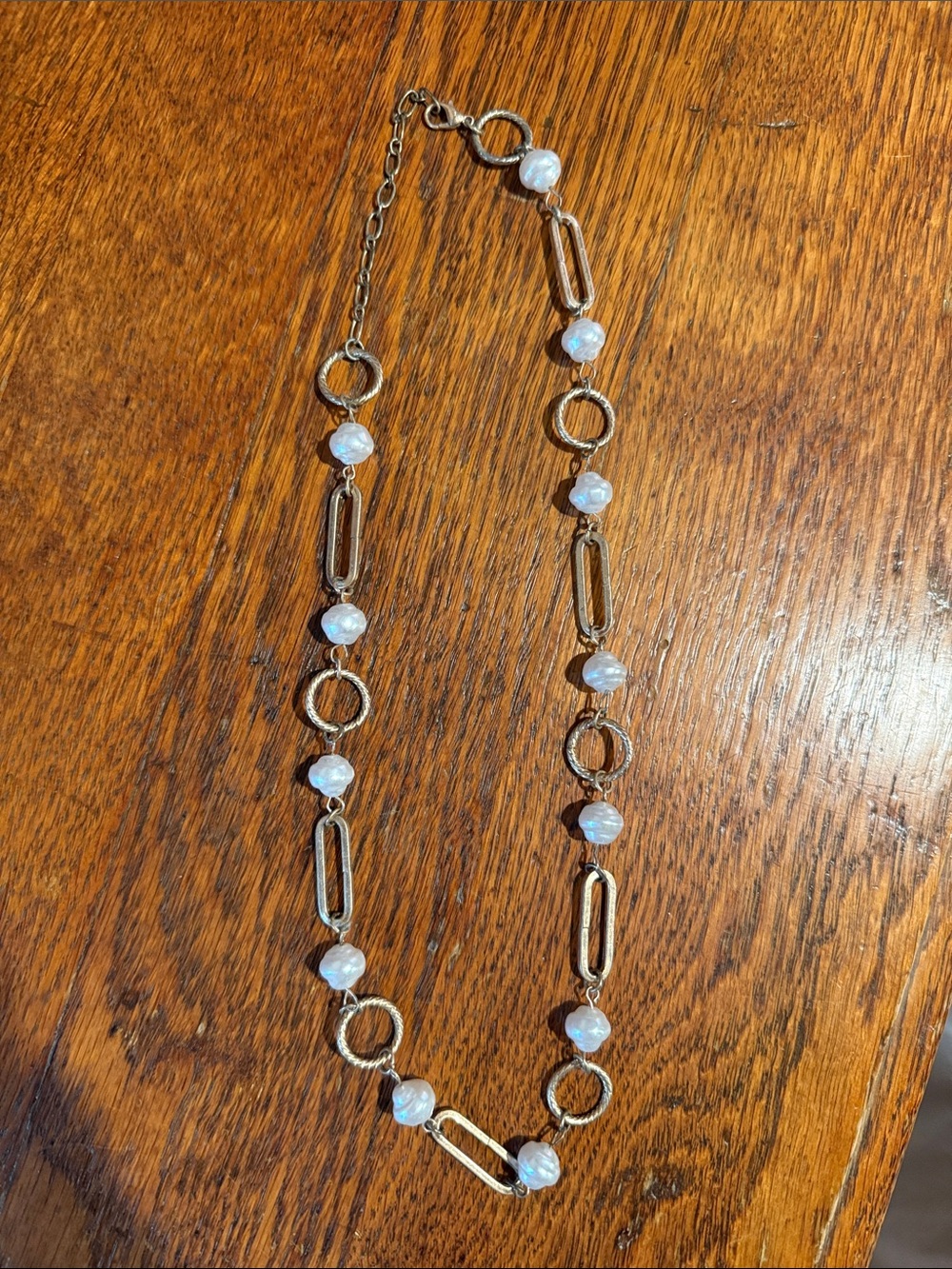Gold Link Necklace with Iridescent Beads - Women Jewelry